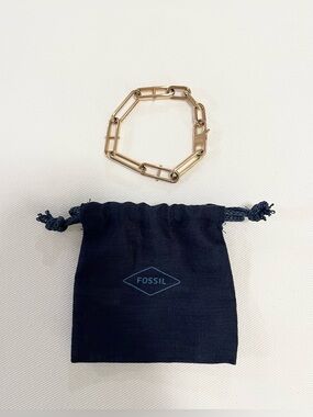 Fossil Heritage D-Link Gold-Tone Stainless Steel Chain Bracelet
